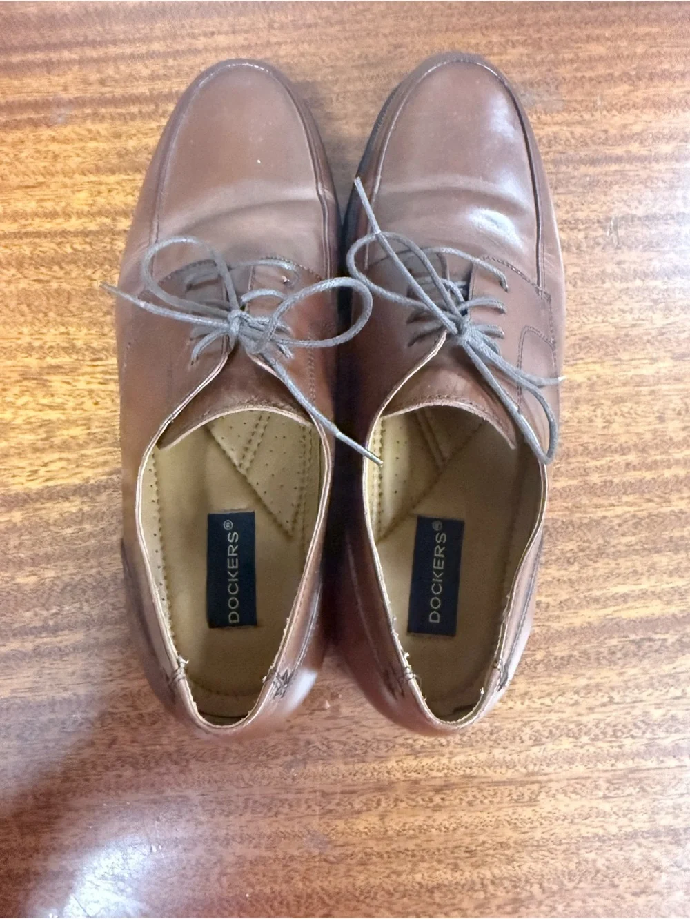 Dockers Brown Leather Lace-Up Moc-Toe Oxfords